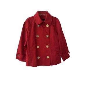 Lauren Ralph Lauren Red Gold Cotton Peacoat Jacket Size S Nautical Anchor Button